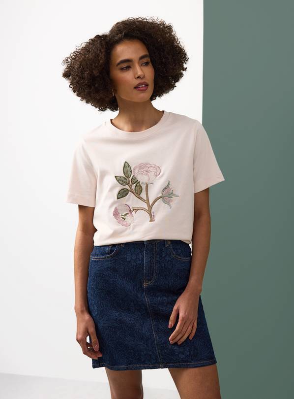 Tu x Morris & Co. Blue Floral Denim Print Mini Skirt 6